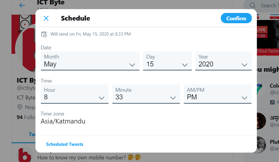 Tweet Scheduling in Twitter
