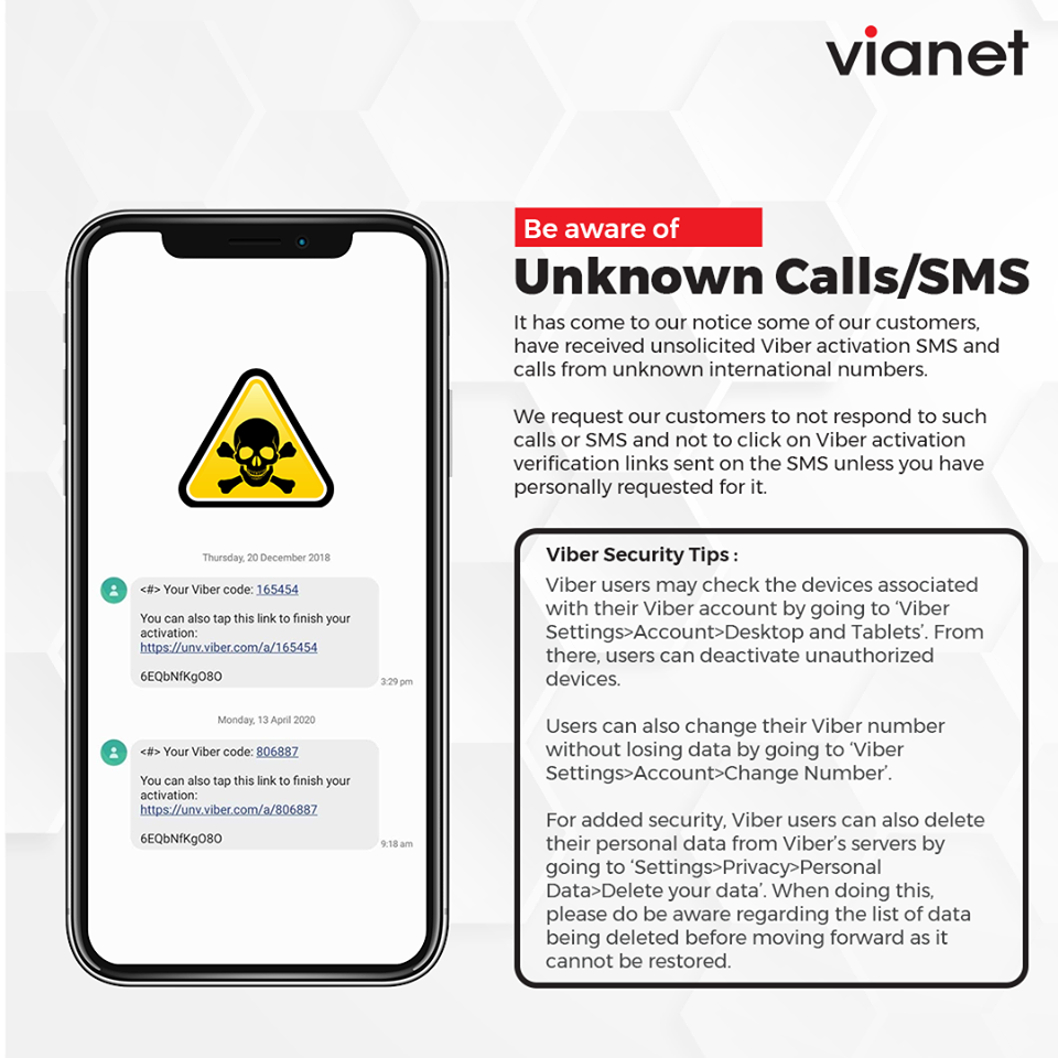  Be aware of Unknown Calls and SMS. Security Tips by Vianet