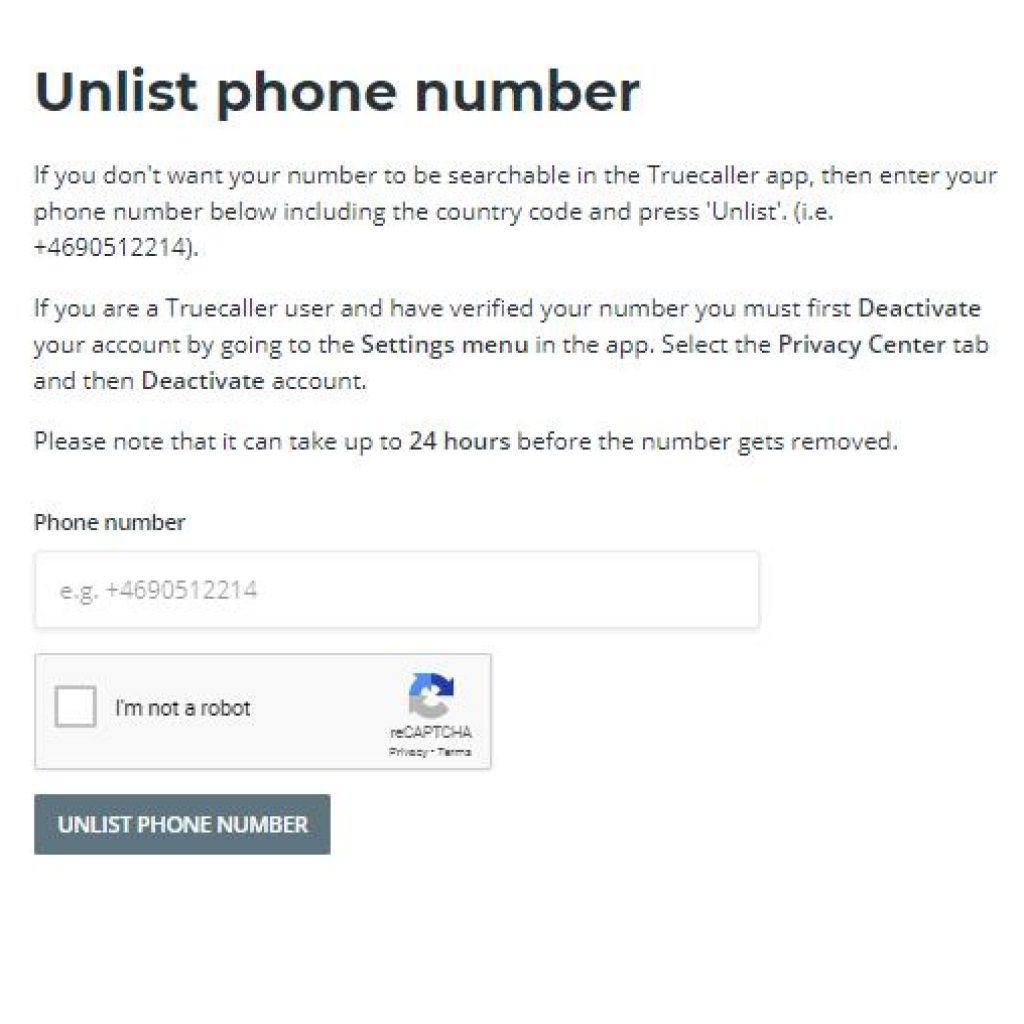 Unlist your number from truecaller 