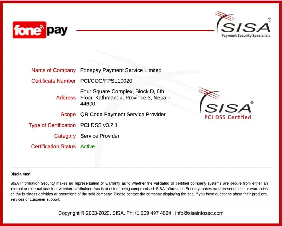 Fonepay PCI DSS Certificate
