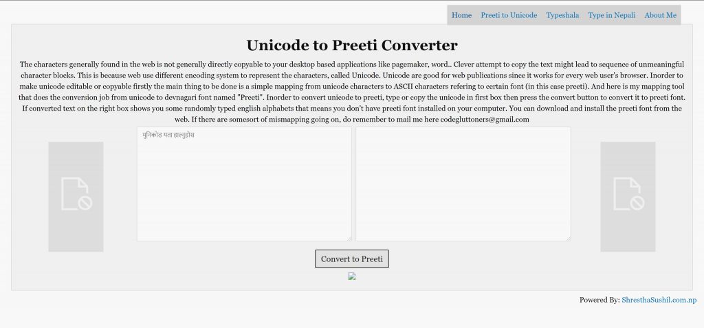 Sushil Shrestha Unicode to Preeti converter