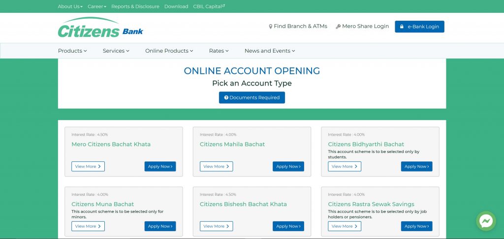 Citizen Bank Online Account type