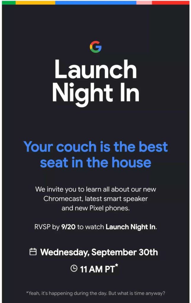 Google Pixel 5 launch invitation