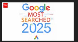 "Google Most Searched 2025 logo with colorful letters and TOI branding, highlighting top trending searches of the year."