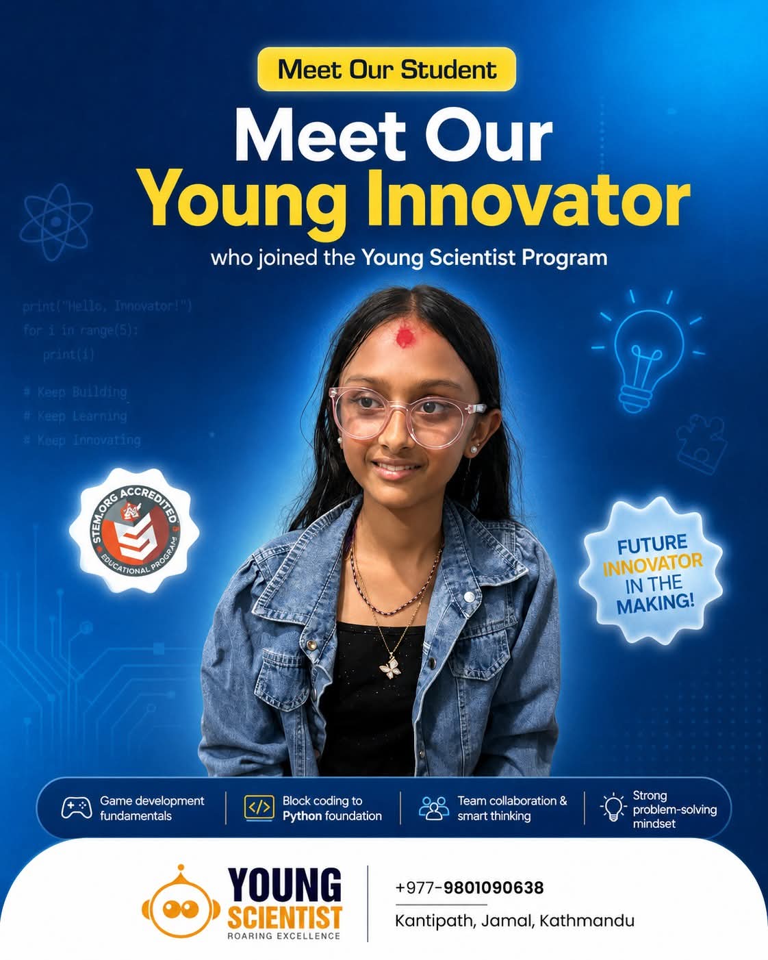 Young Coder Prabidhi Adhikari Joins Young Scientist Program, Showcasing Nepali Talent on the Global Stage